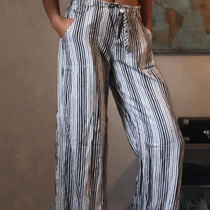 Flowy blue and cream striped pants